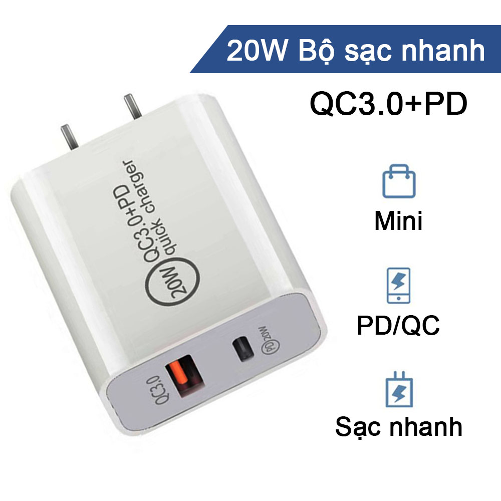 Sạc Nhanh 20W Cổng USB kép Sạc nhanh Bộ sạc điện thoại type C di động PD20W cho iPhone/Xiaomi/Samsung /Huawei