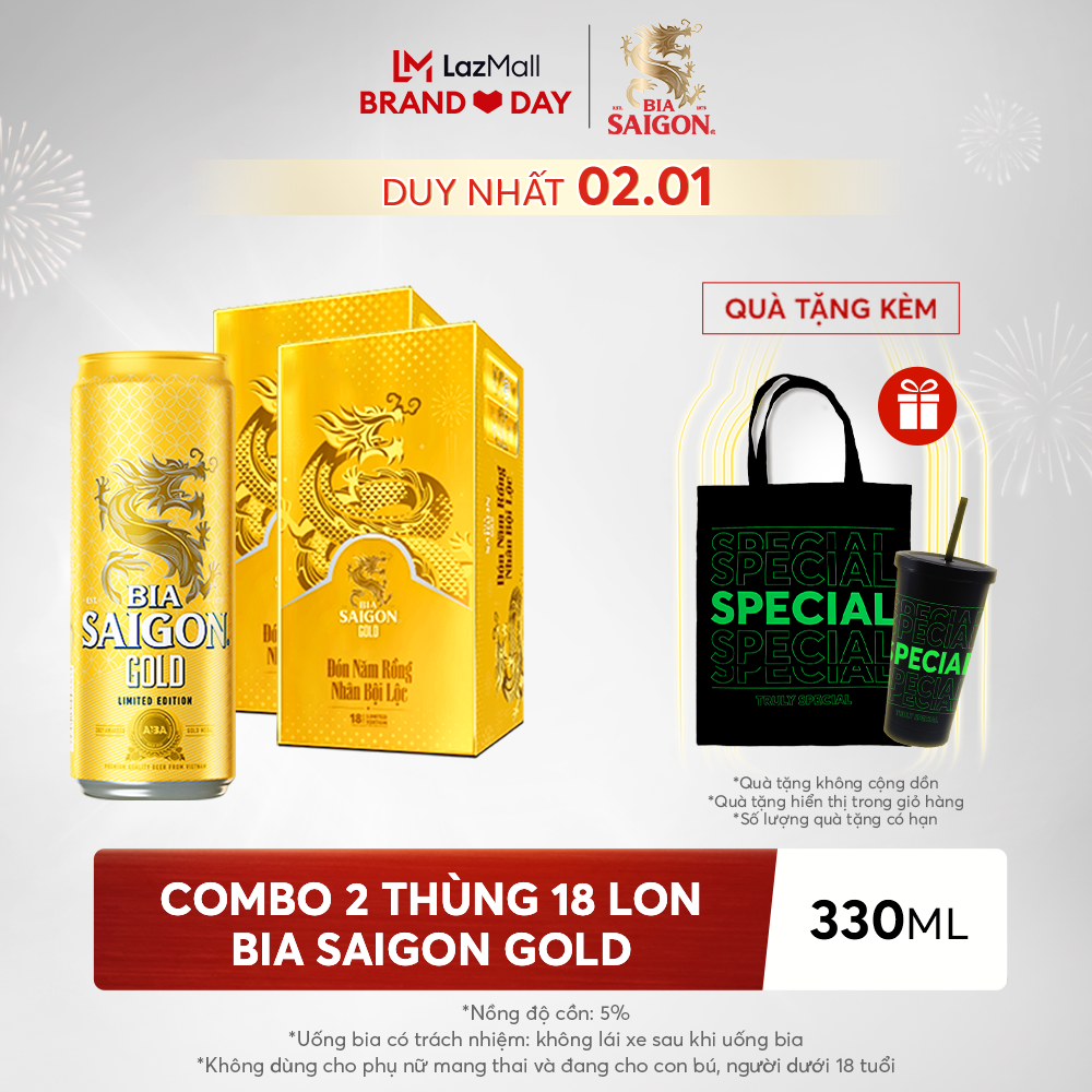 Combo 2 thùng 18 lon Bia Saigon Gold 330ml