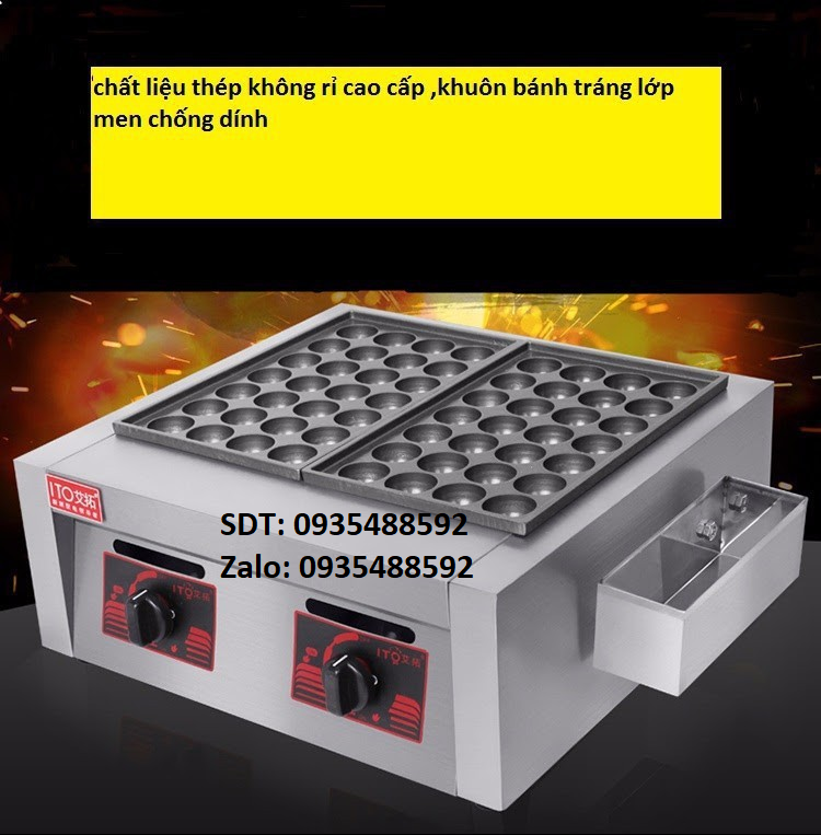 [Trả góp 0%]Máy làm bánh takoyaki 2 khuôn nhôm gas . Bảo hành 1 năm