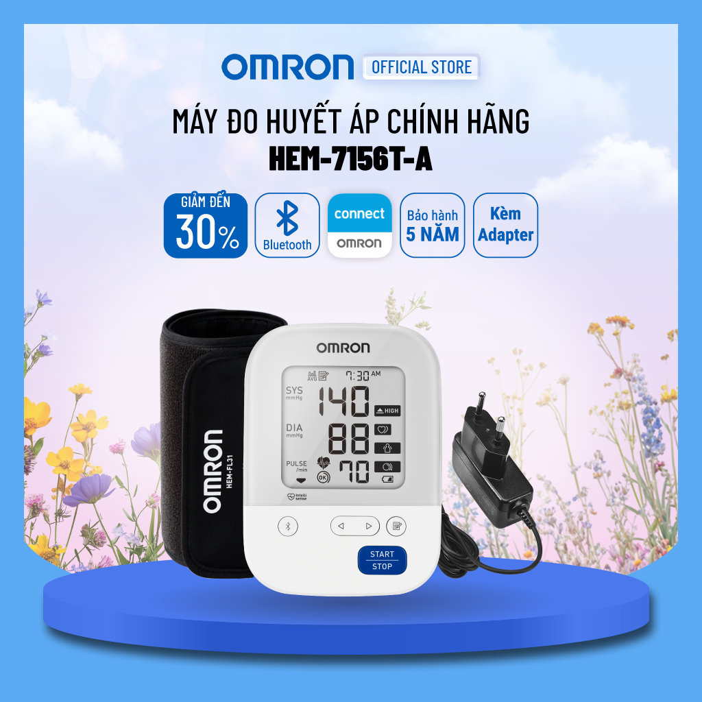 Máy Đo Huyết Áp OMRON HEM-7156T-A Kèm Adapter Chính Hãng - Kết Nối Điện Thoại - IntelliSense