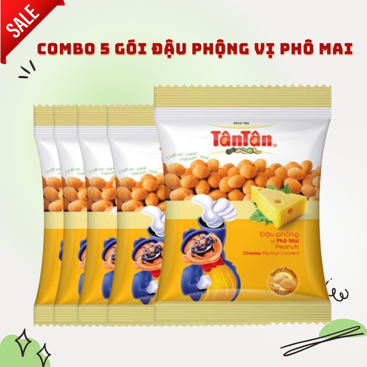 Combo 5 gói đậu phộng vị phô mai tân tân 28g