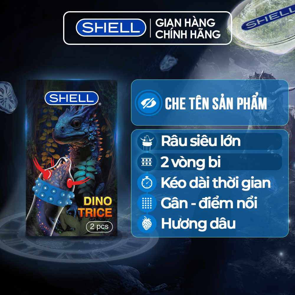 Bao cao su shell dino trice - hộp 1 bao gai, 2 vòng bi + 1 bao shell performax | shell chính hãng