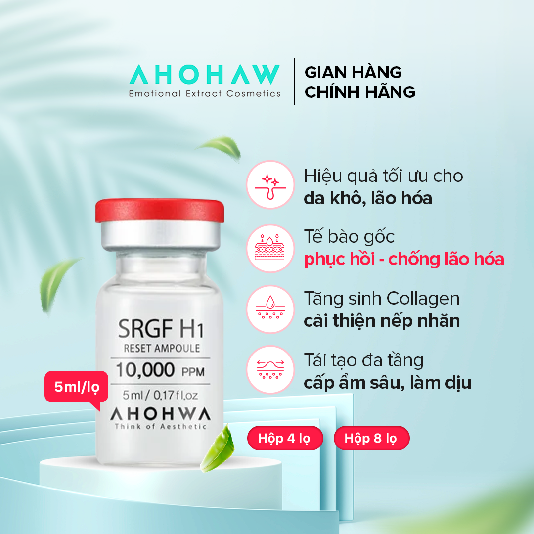 Tế bào gốc phục hồi da ahohaw srgf h1 reset ampoule 10000ppm - kích thích tế bào mới, trẻ hoá làn da