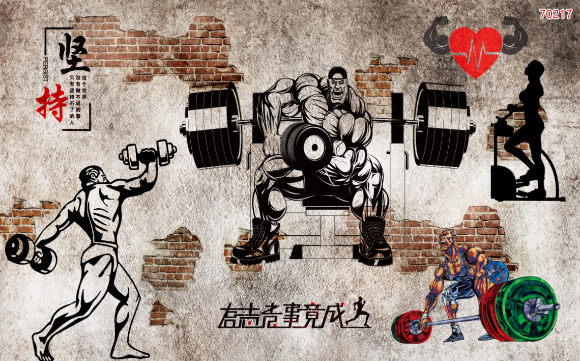 Decal dán tường - Tranh dán tường 3D phủ kim sa Phòng tập gym