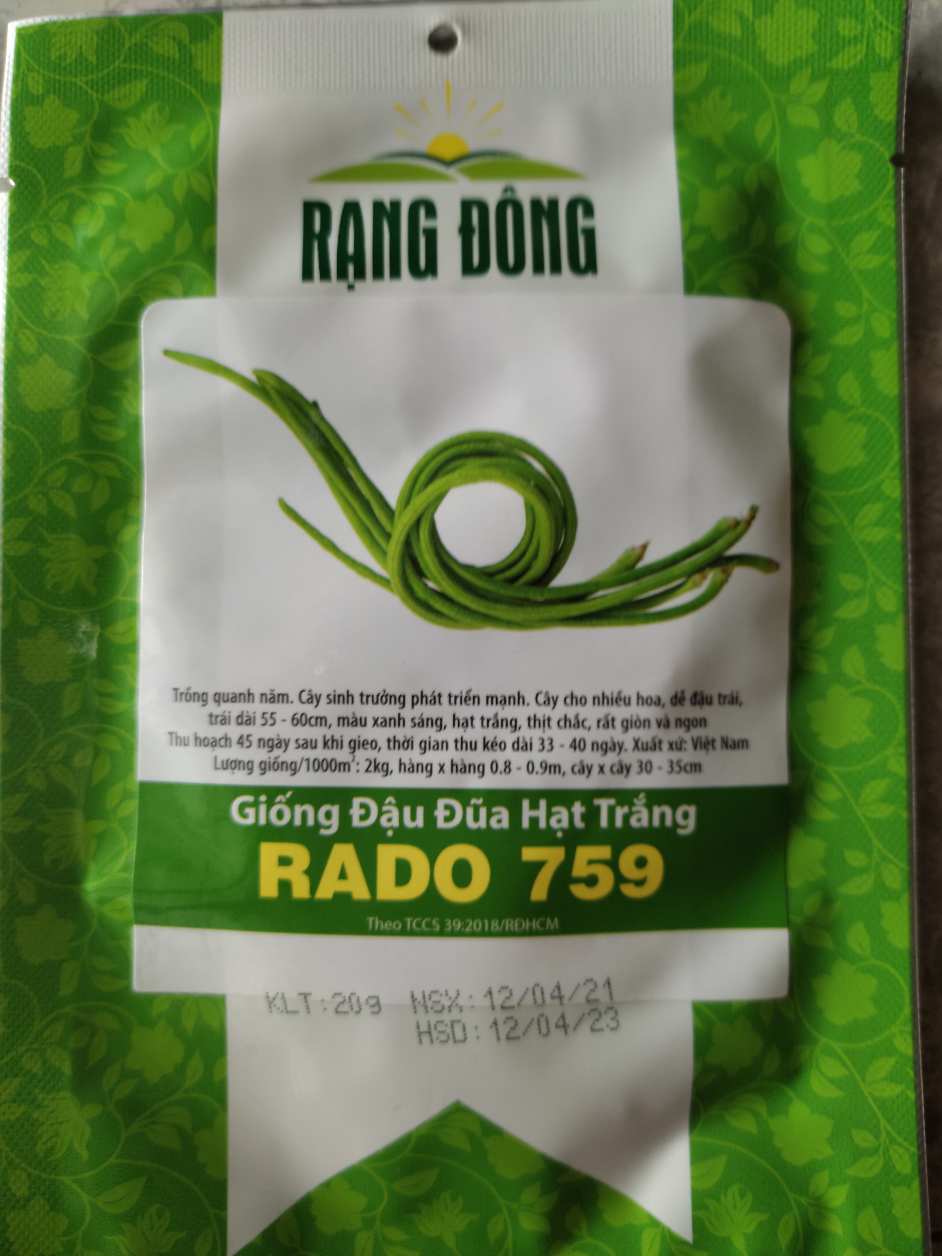 Hạt giống đậu đũa hạt trắng gói 20gr - rado 759