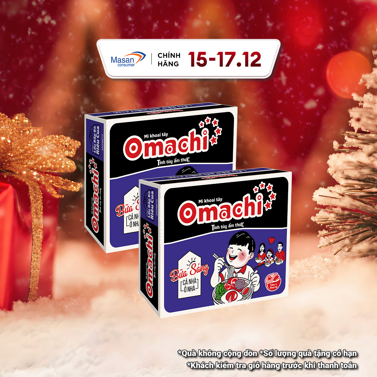   15.12-17.12 Voucher 14% CHO ĐƠN TỪ 199K Combo 2 thùng Mì Omachi Hương Vị Lẩu Bắp Bò Riêu Cua Gói 80g - Thùng 30 Gói x 80g 