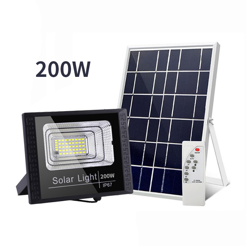 Đèn pha led Năng Lượng Mặt Trời công suất 200W kèm tấm pin rời có remote có cảm biến tự động dây nối