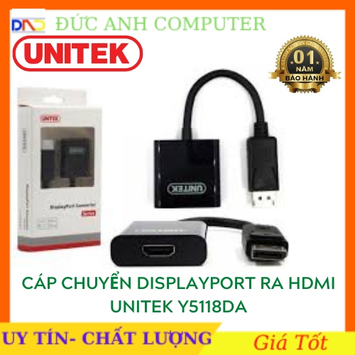 Cáp chuyển displayport sang màn hình/tv/ máy chiếu hdmi đầu cái unitek y 5118da 0.2m full box bảo hành 12 tháng - 1 đổi 1