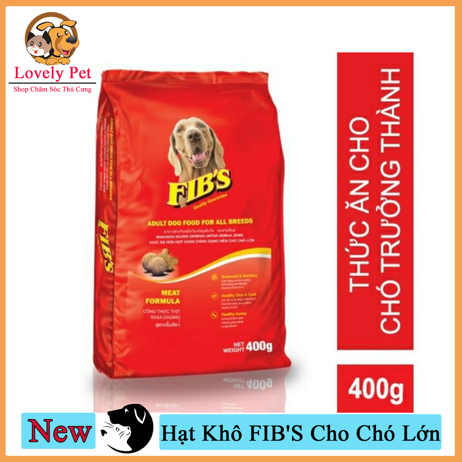 (Xả kho 3 ngày) [Mã WA090 giảm 49k đơn 315k] Lovely Pet - Thức Ăn Hạt Khô FIB'S Cho Chó Lớn 400g