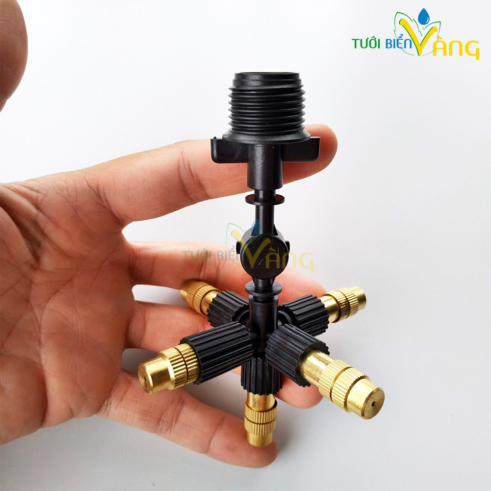 Béc phun sương 5 hướng đồng chân ren 21 có van áp - Bộ 5 béc tổng 25 đầu phun