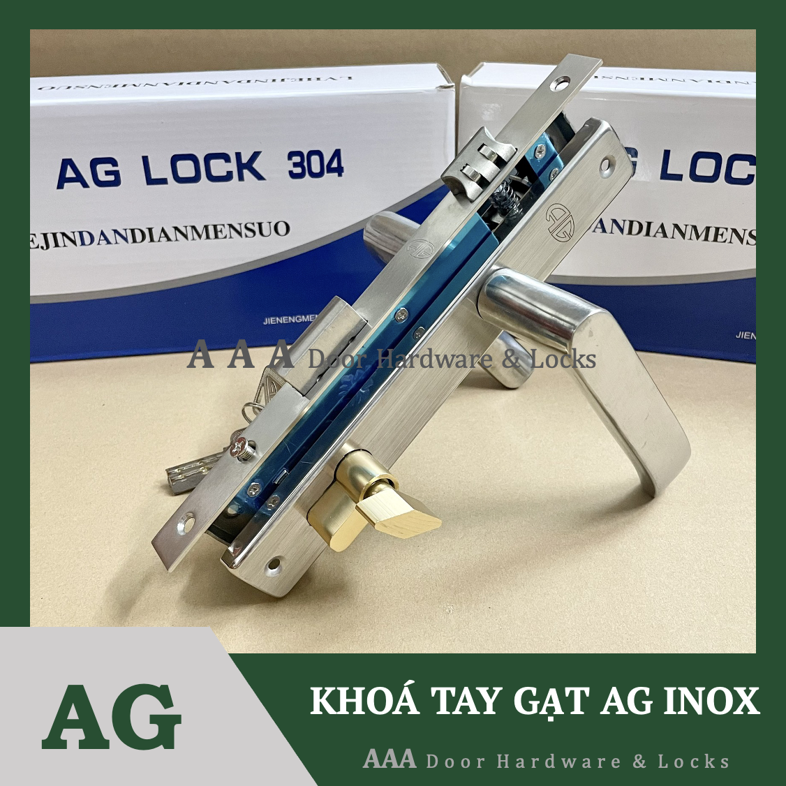 [Giá Xưởng] Khóa tay gạt cửa nhôm AG inox 304 lắp hệ việt pháp, hệ 700, hệ 1000, sắt hộp 3x6, hộp 4x