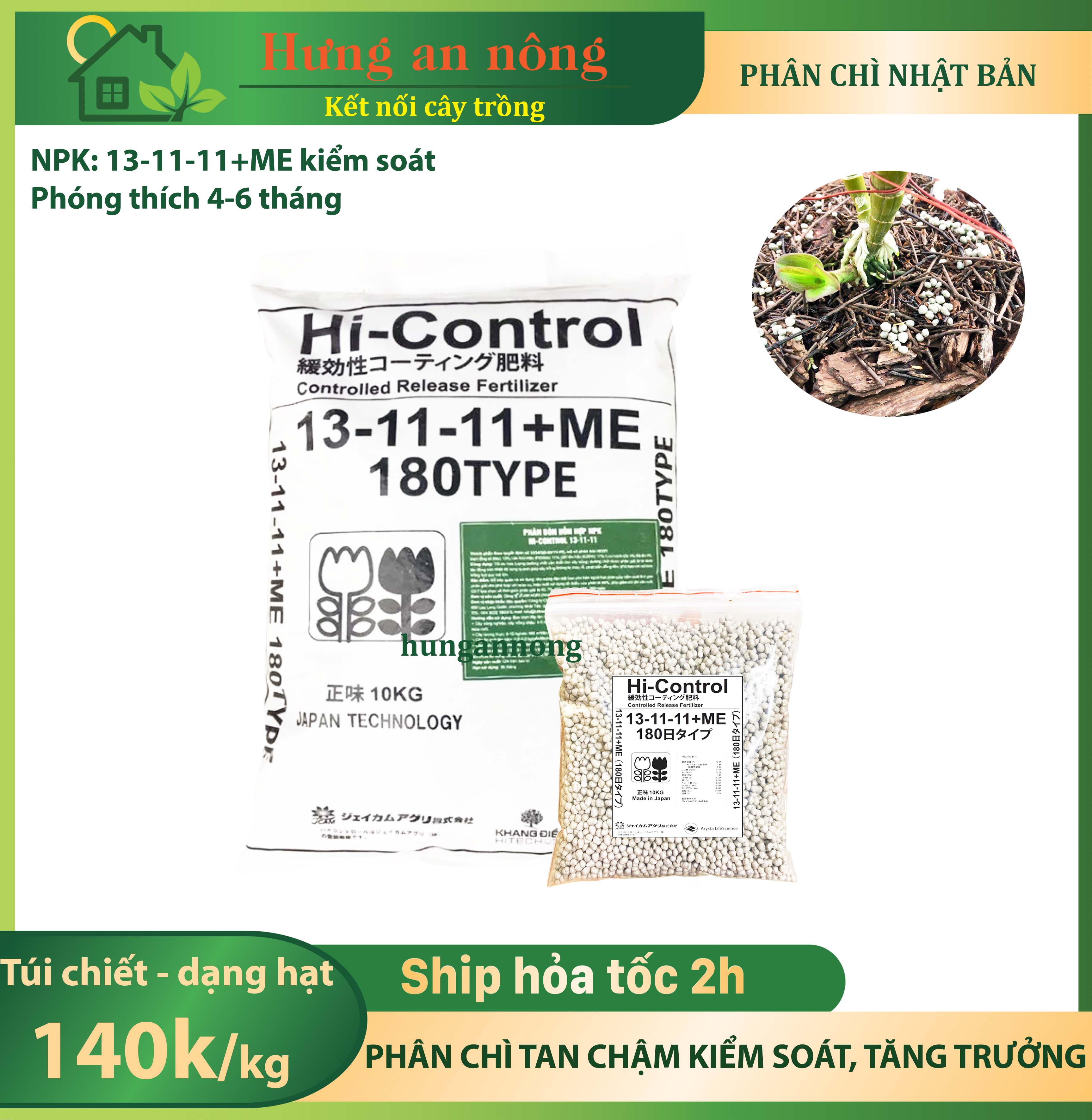 Túi kg- phân chì nhật tan chậm hữu cơ hi-control 13-11-11+me