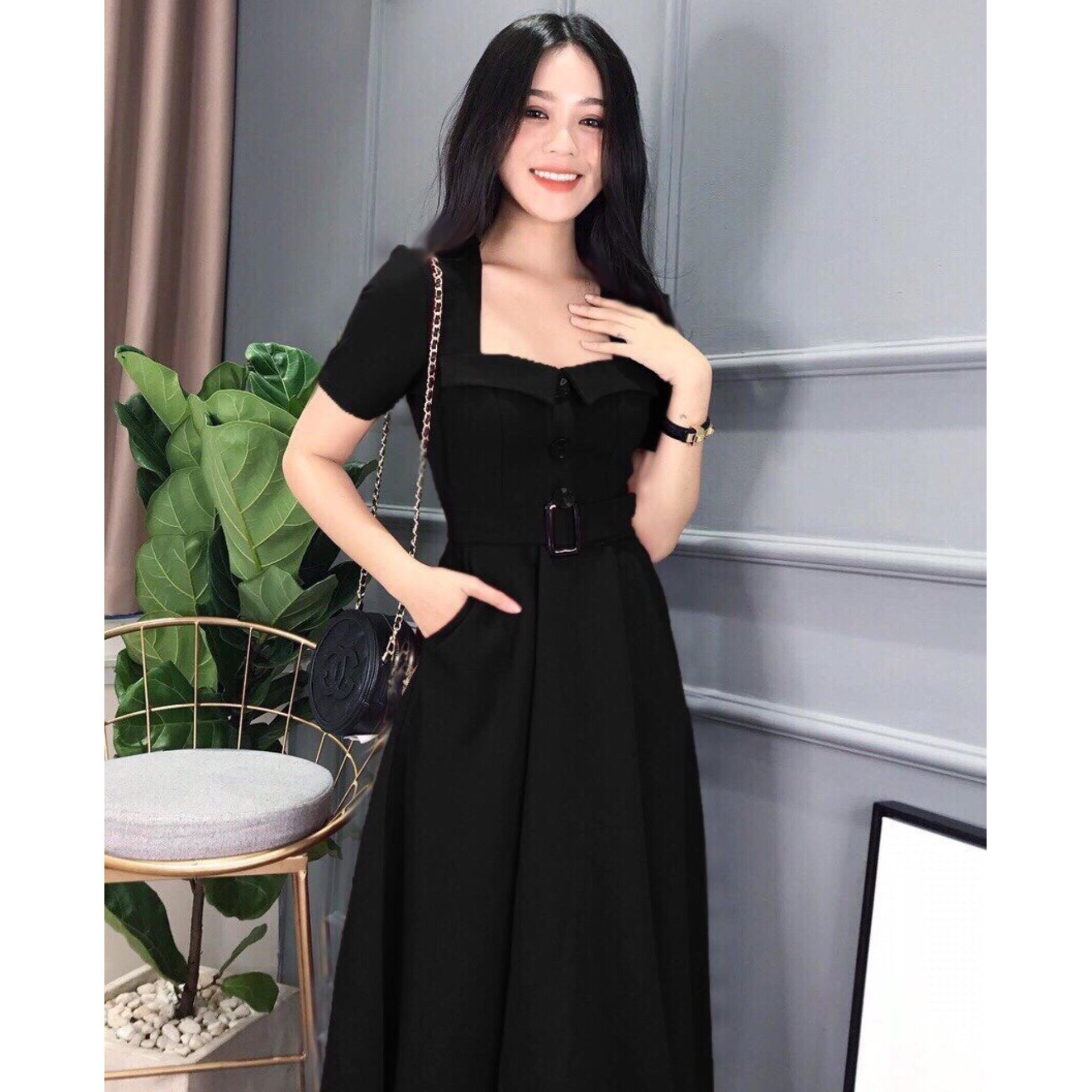 Đầm maxi dáng xòe chất kate lụa kèm đai bel có hình thật đỏ - đen – trắng