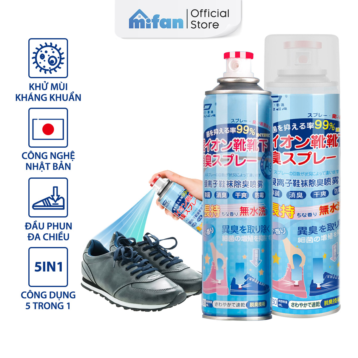 Chai Xịt Khử Mùi Giày EYKOSI 225 ml Hương Hoa Nhài - Công Nghệ ION Bạc, Loại Bỏ Mùi Hôi Triệt Để, Kháng Khuẩn - MIFAN