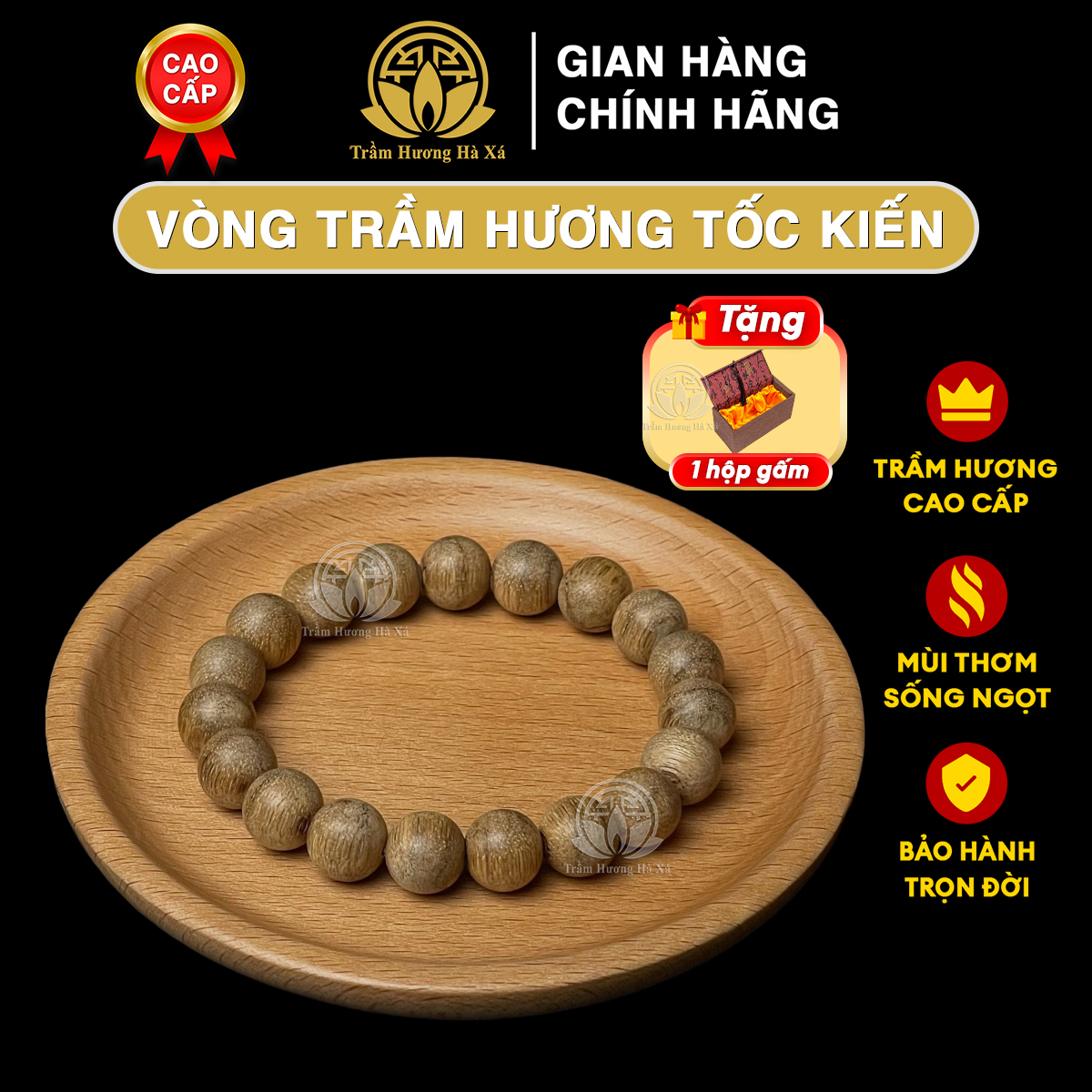  Vòng tay trầm hương tròn đơn tốc kiến cao cấp tự nhiên đeo tay nam nữ Trầm Hương Hà Xá 