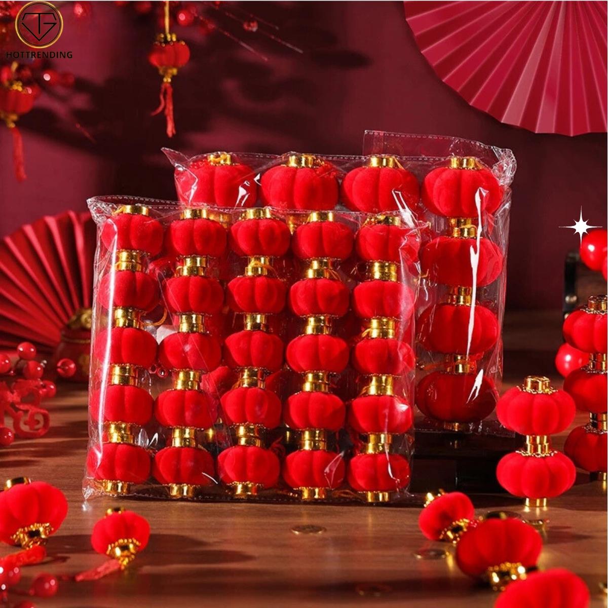 Combo 30 Lồng Đèn Nhung Mini Treo Cây Mai Cây Đào Trang Trí Tết Decor