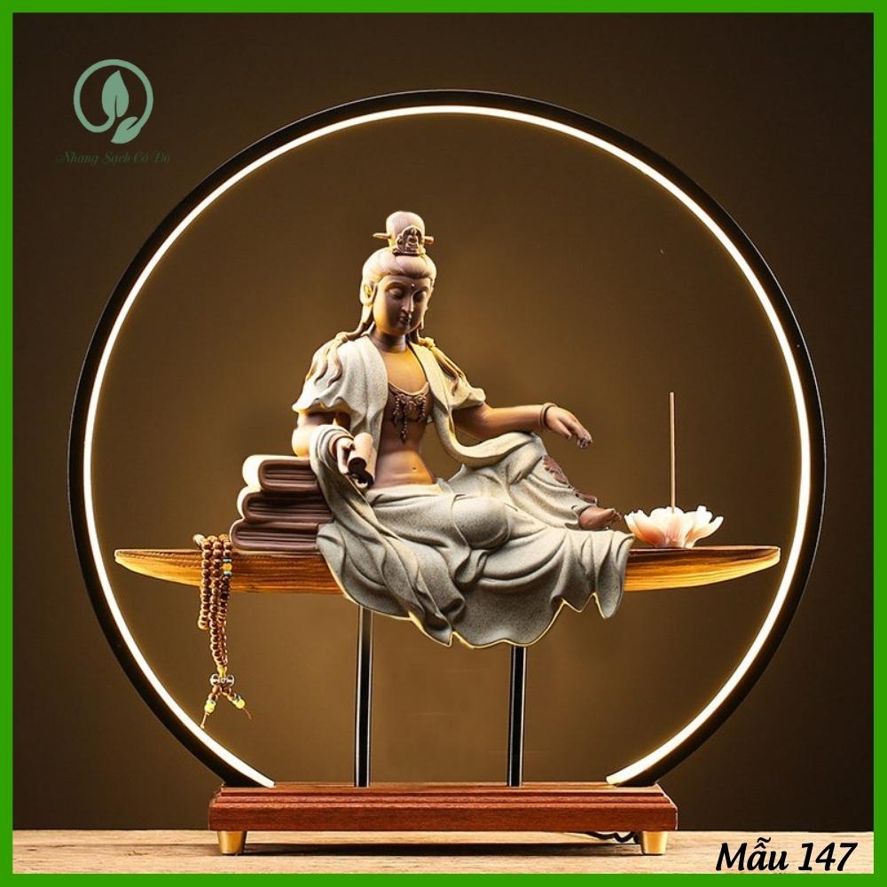 Thác khói trầm hương, Tháp trầm hương, tháp trầm hương có đèn LED size lớn cao 42cm, tặng kèm chuỗi 108 hạt và đế cắm hoa sen