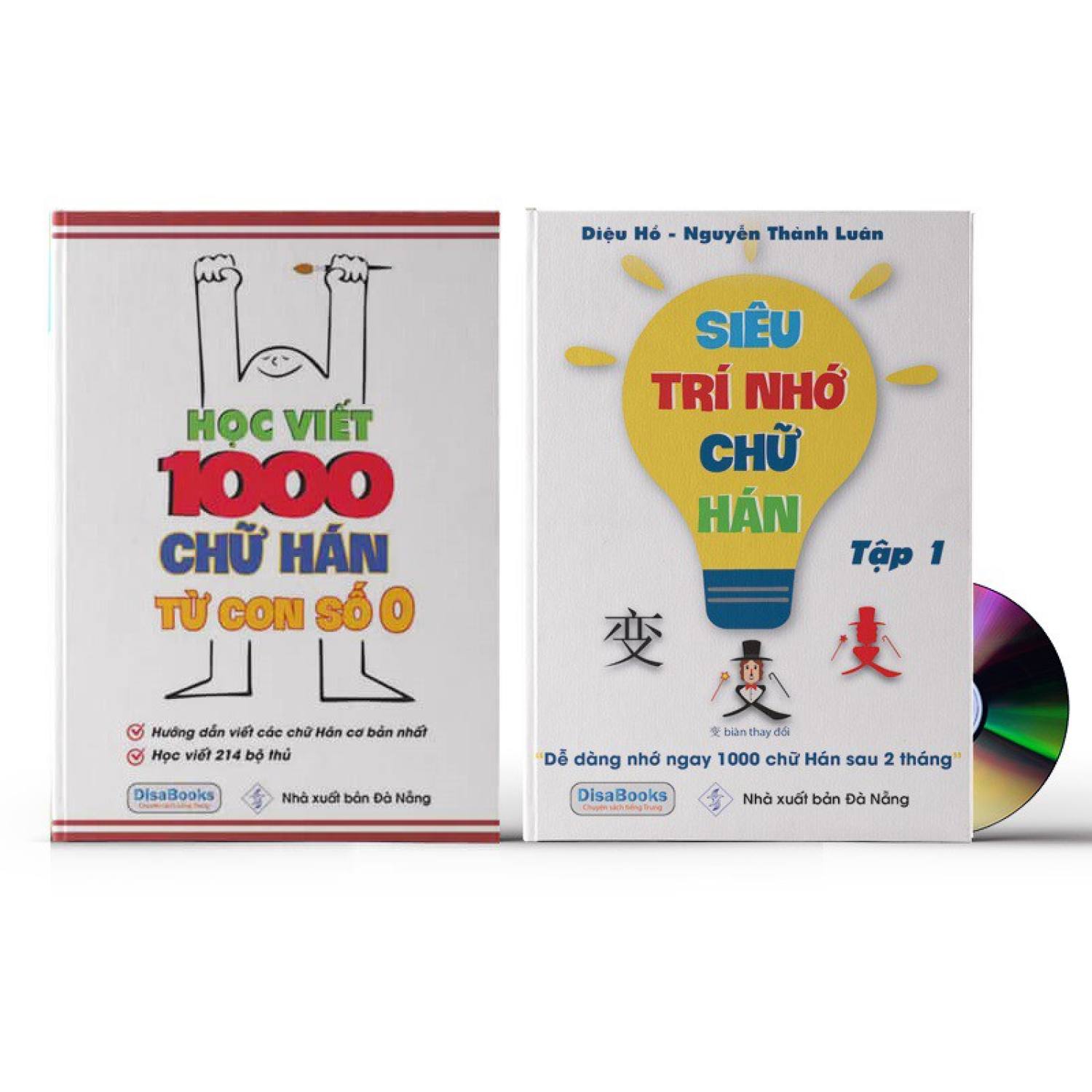 Sách - Combo: Học viết 1000 chữ Hán từ con số 0 + Siêu trí nhớ chữ Hán tập 1 in màu + DVD tài liệu