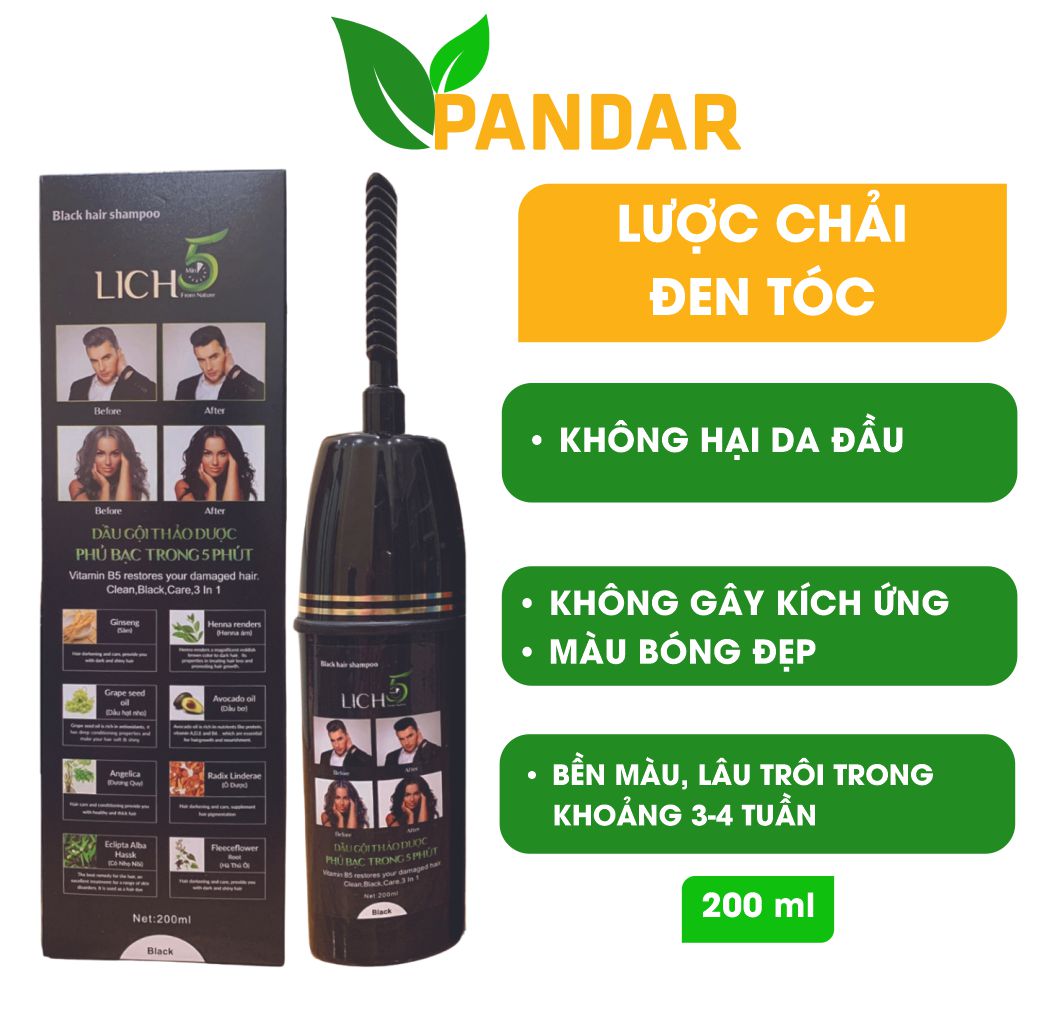 Lược nhuộm tóc thông minh đen tóc, lược chải nhuộm tóc đen, thế hệ mới 1 nút bấm, 200ml, lich5, pandar
