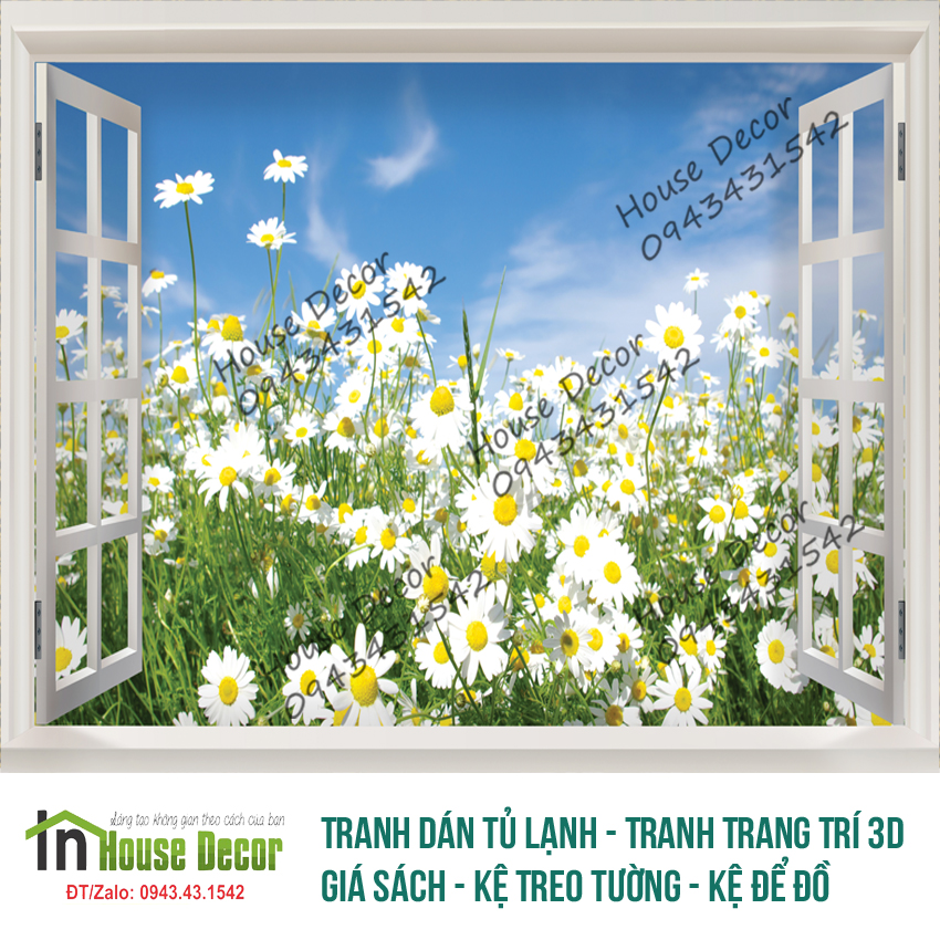 Tranh dán tường cửa sổ, Tranh Hoa Cúc, Tranh Trang Trí phòng ngủ, phòng khách, phòng cho bé, phòng làm việc, Decal đẹp ,tranh dán tường - Hoa cúc