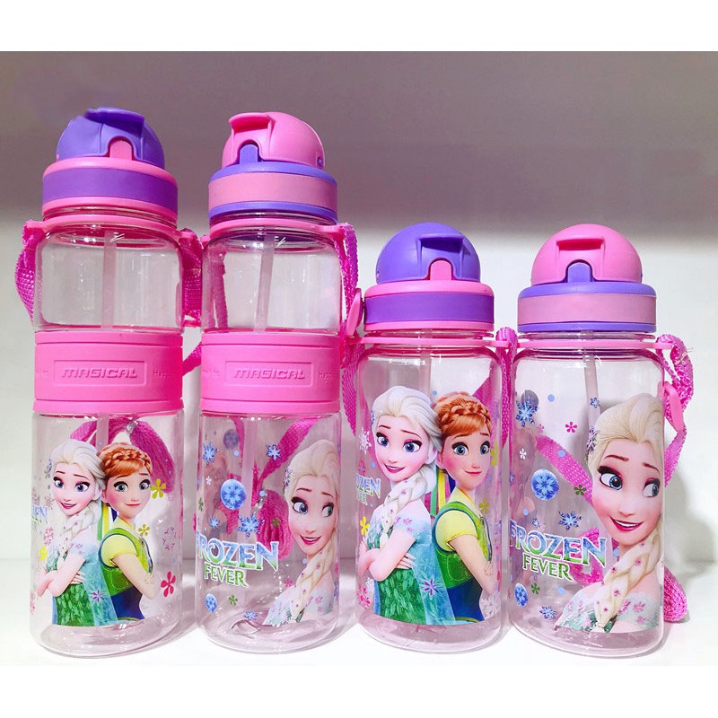 Bình nước in hình công chúa elsa xinh xắn kèm ống hút dung tích 350ml-500ml cho trẻ em