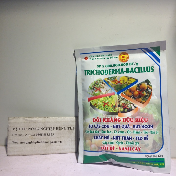 Chế phẩm sinh học Sp 5 tỷ BT/s Trichoderma Bacillus Đối kháng Tốt rễ Xanh Cây gói 100gram #phanbon, #vattu