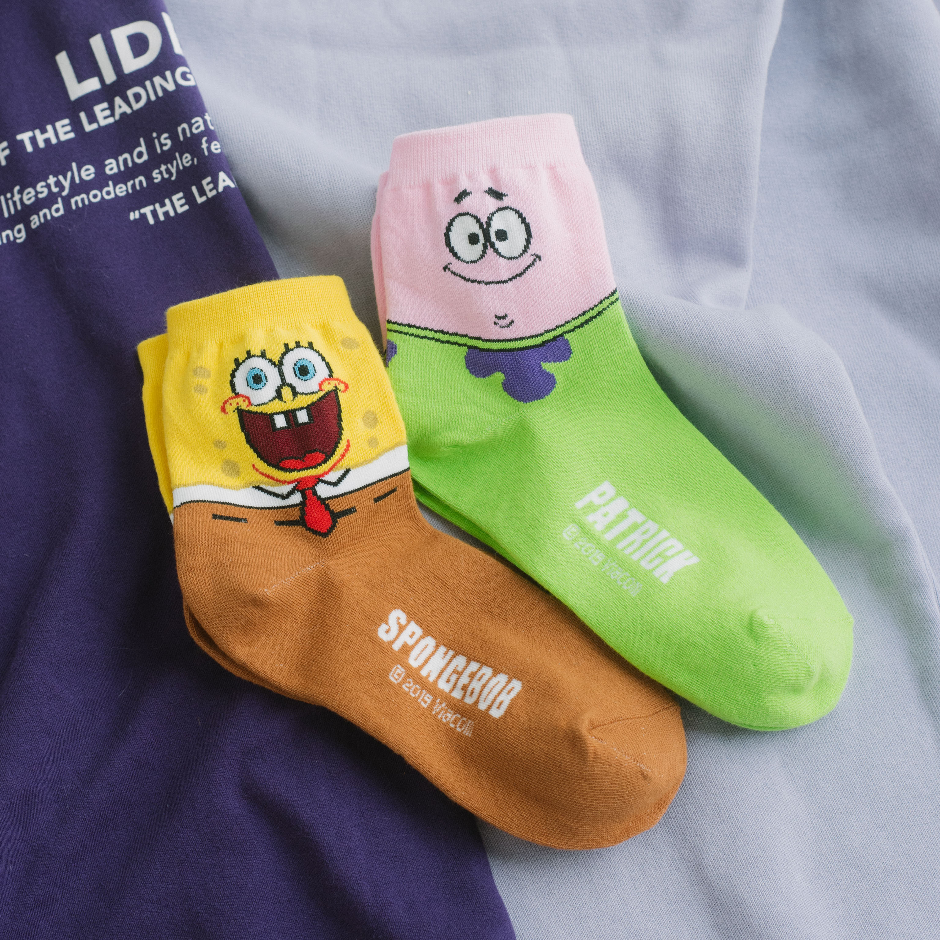 Spongebob face crew - tất vớ cao cổ unisex nhân vật hoạt hình bọt biển sao biển patrick, bản quyền chính hãng nhập khẩu hàn quốc