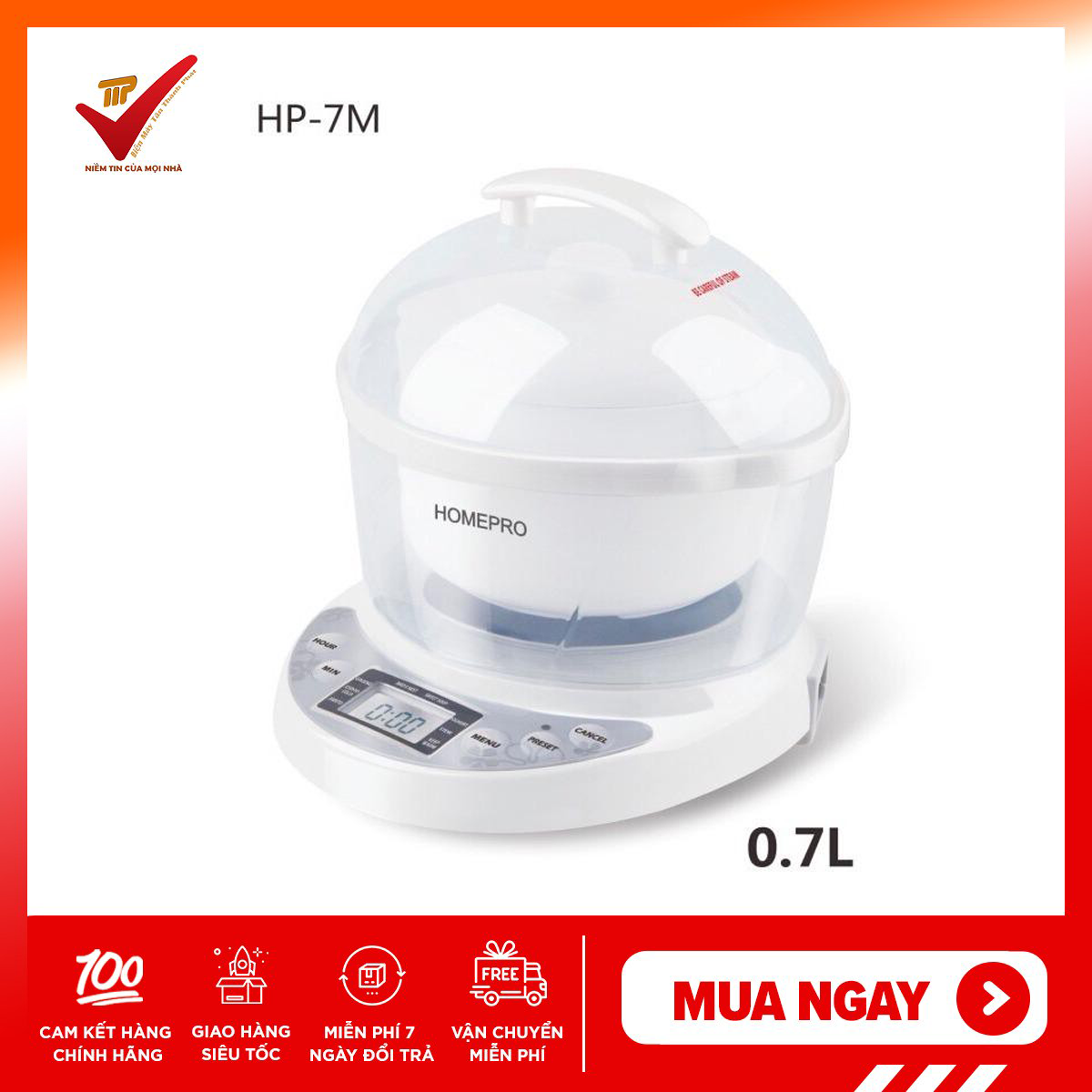 [Voucher 7% Max 800K] Nồi chưng yến điện tử Homepro HP-7M (0.7 lít) - Hãng phân phối