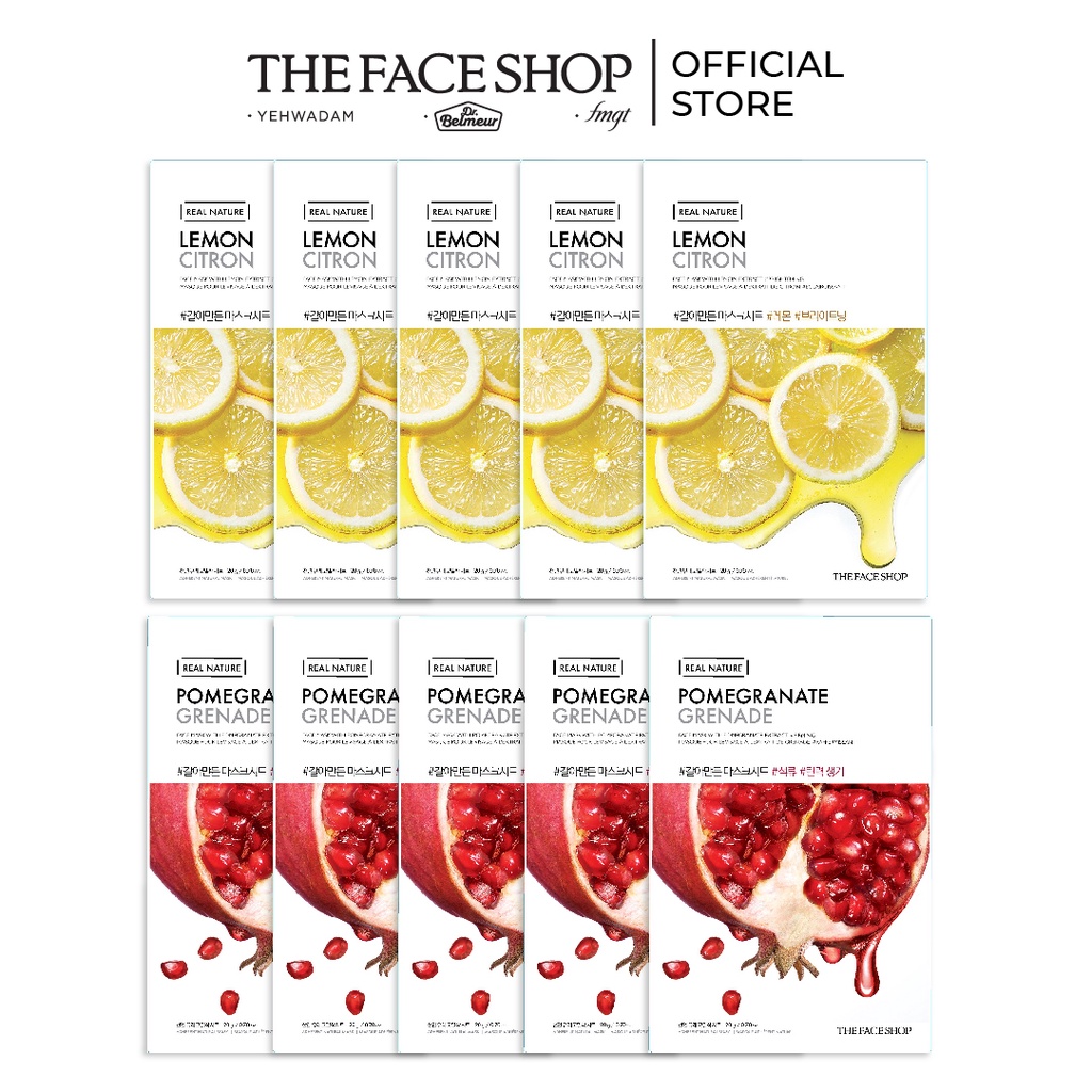 Combo Mix 10 Mặt Nạ Thefaceshop Lemon 20Gx5+ Mặt Nạ Thefaceshop Pomegranate20Gx5