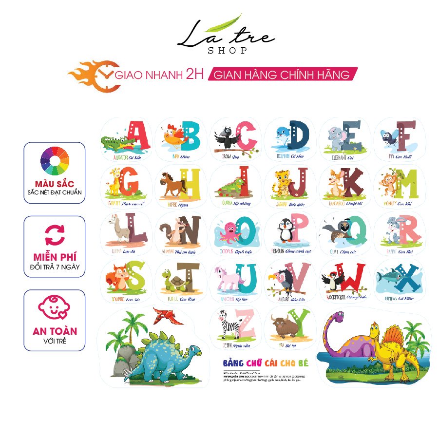 Decal dán tường BẢNG CHỮ CÁI kèm con vật ngộ nghĩnh cho Bé