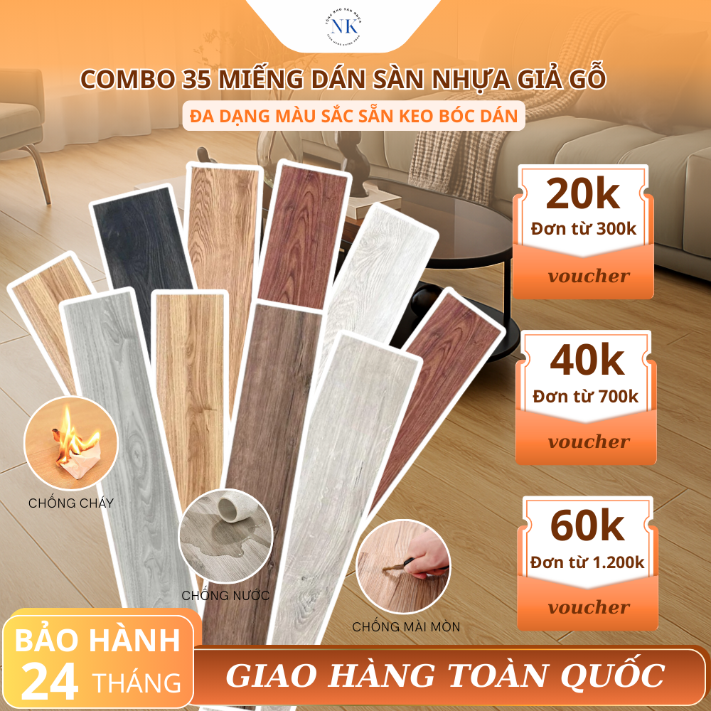 Combo 1 Hộp 35 Tấm Sàn Nhựa Giả Gỗ Dán Được 5m Vuông Tấm Lớn 914x152mm Chống Nước Lót Sàn Sạch Đẹp Bền Màu