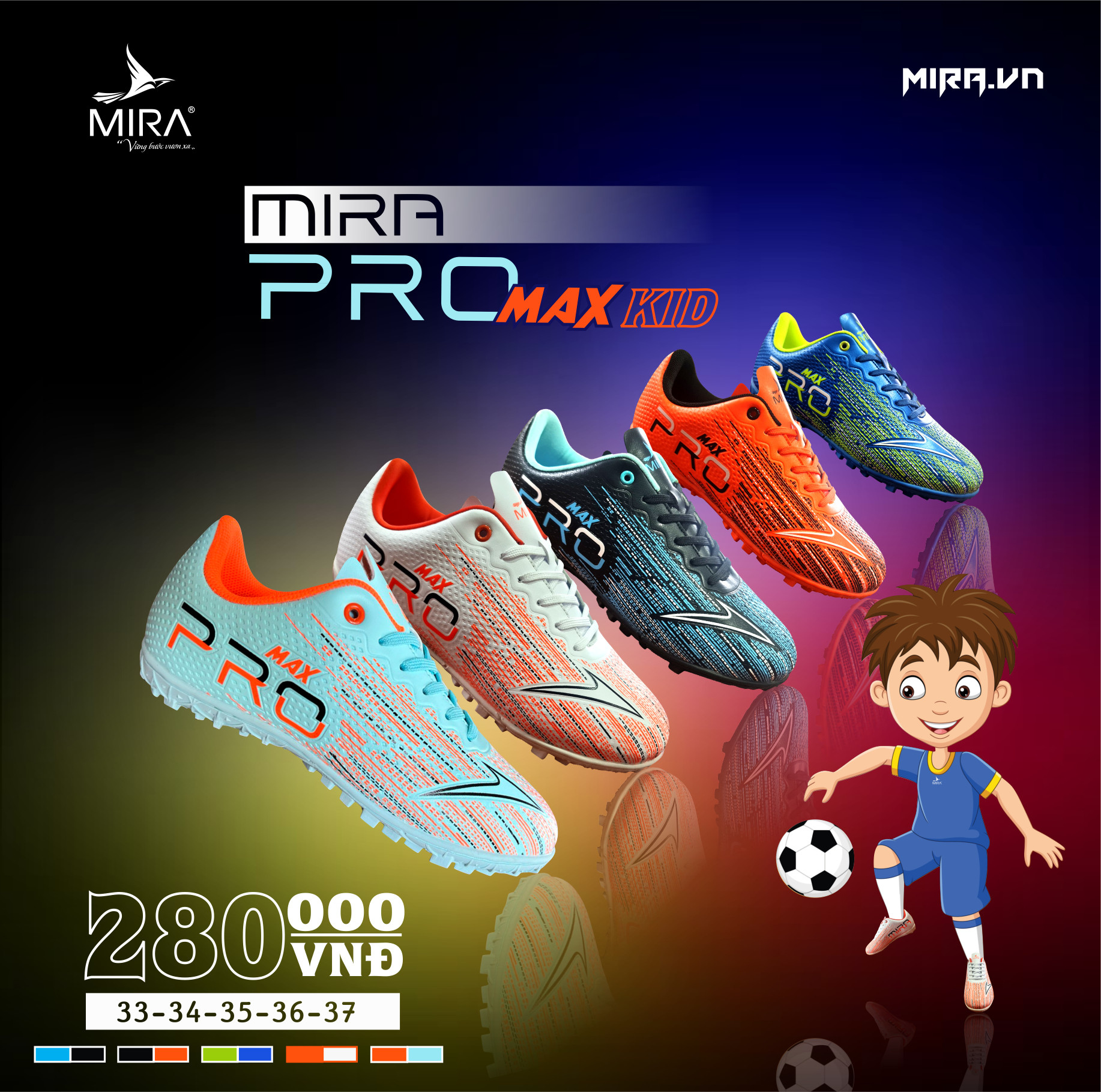 Giày đá bóng giày đá banh trẻ em chính hãng mira pro max sân cỏ nhân tạo