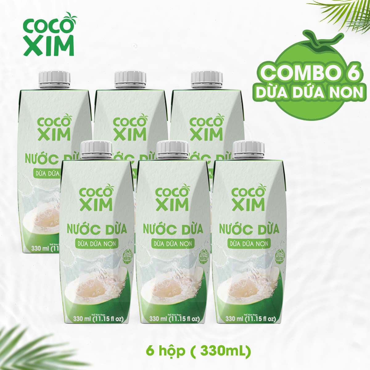 Combo 6 Hộp Nước dừa đóng hộp Cocoxim dừa dứa non 330ml/Hộp