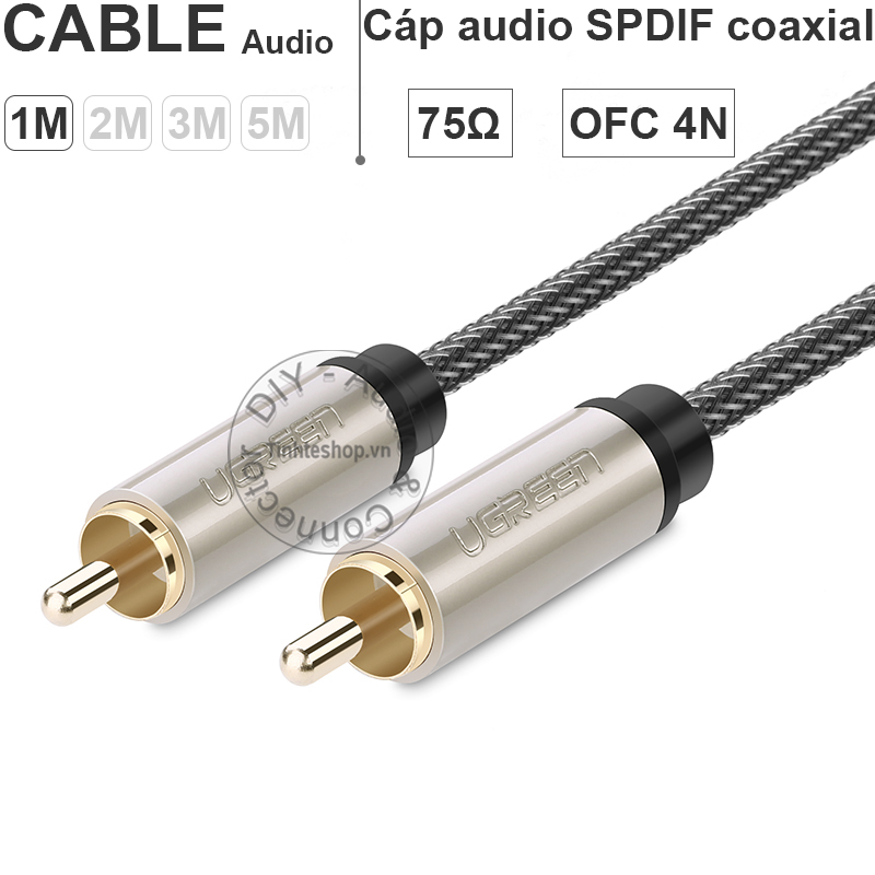 Cáp âm thanh kỹ thuật số coaxial spdif 75ohm ofc 4n gold 24k 1 mét ugreen av133 20736