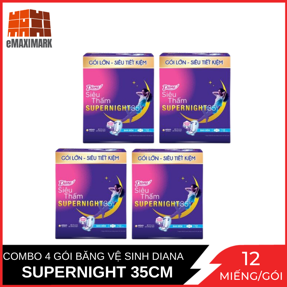 Combo 4 gói băng vệ sinh diana siêu thấm supernight 35cm 12 miếng/gói