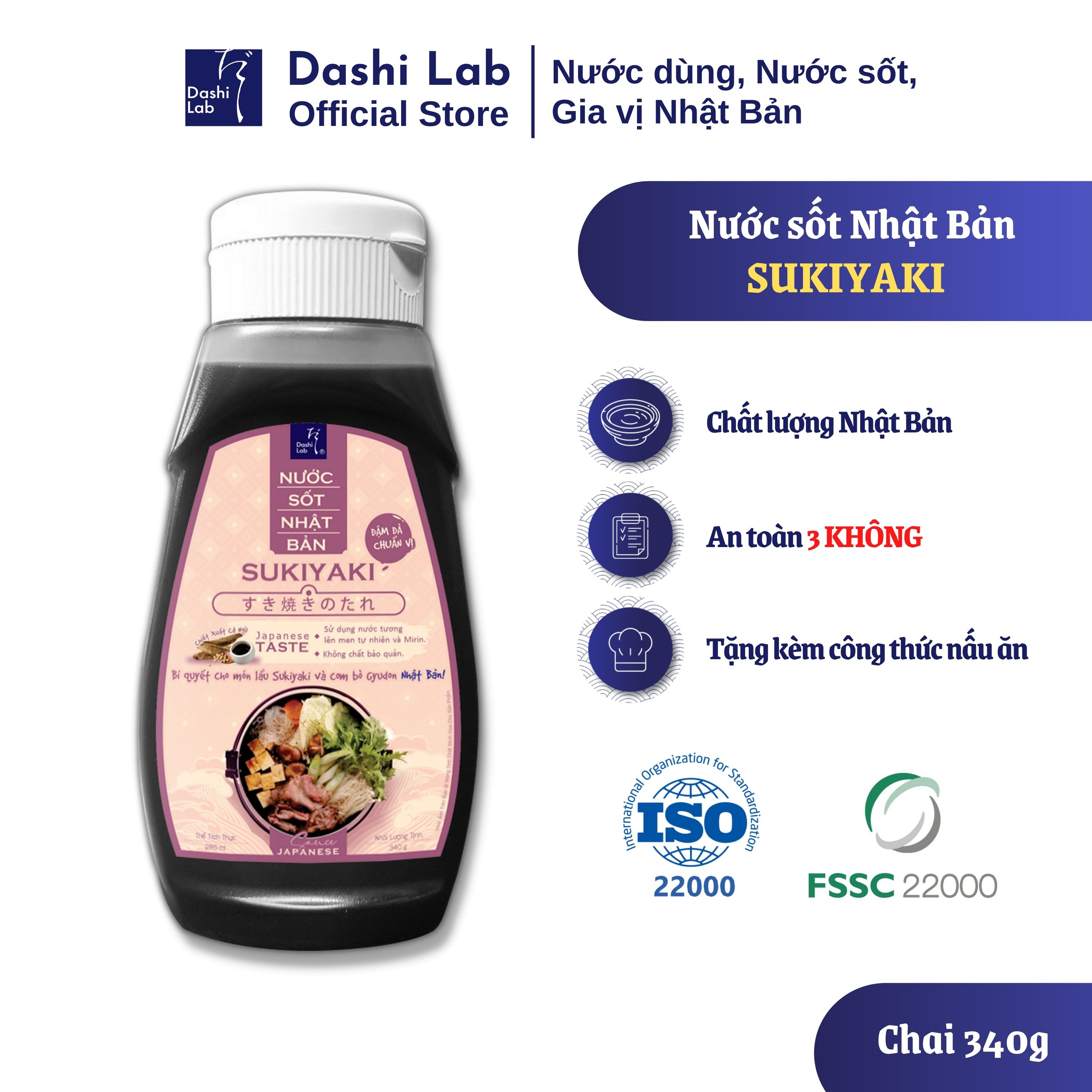 Nước Sốt SUKIYAKI Nhật Bản Hương Vị Thơm Ngon Đậm Đà Đặc Trưng DASHI LAB Chai 340g