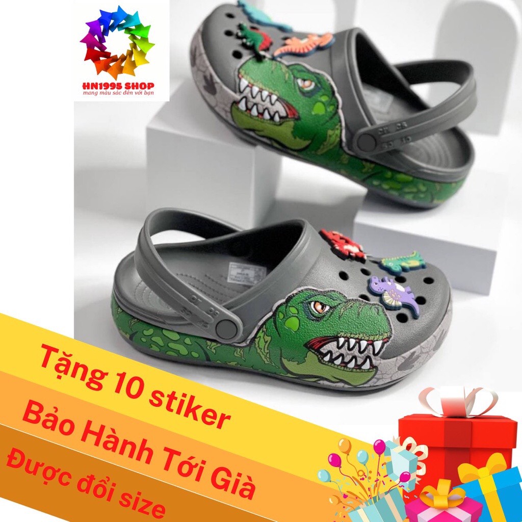 Dép Sục Crocs khủng long Cho Bé Trai Gái màu ghi. giày xục kids