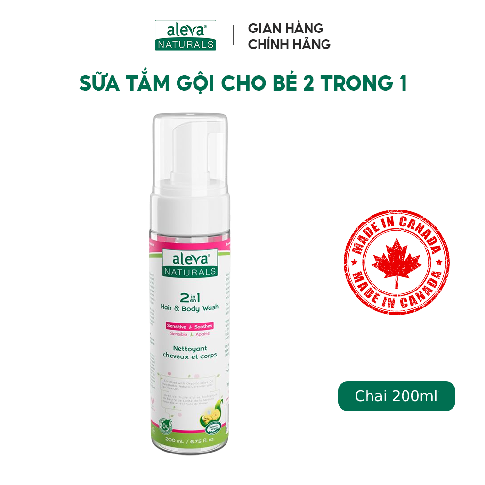 Sữa tắm gội dưỡng ẩm toàn thân cho bé Aleva Naturals (chai 200ml/50ml)