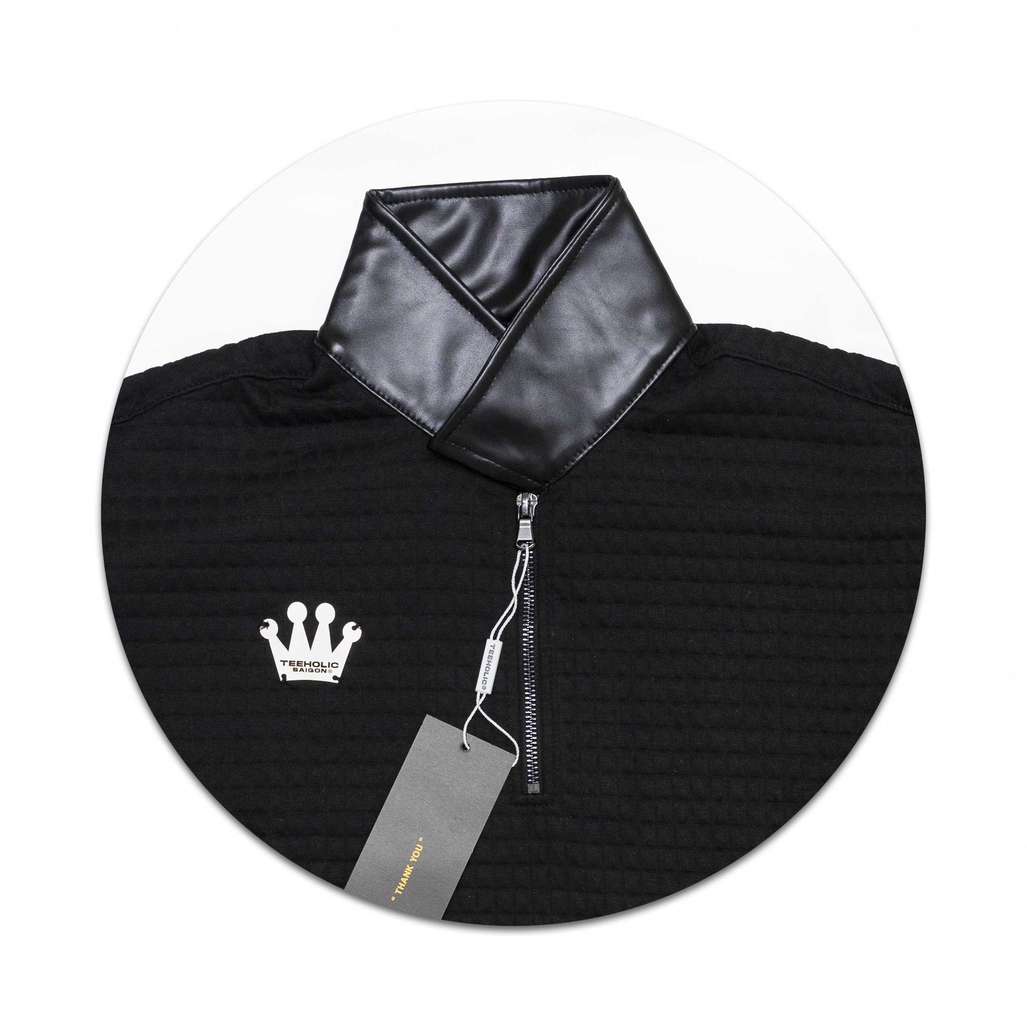 Áo polo unisex nam nữ cổ da vải xốp waffle teeholic màu đen