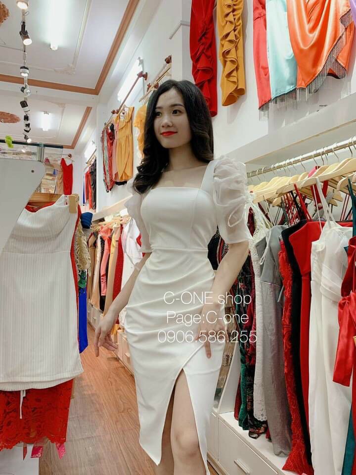 Đầm body tay rút xẻ tà sang chảnh