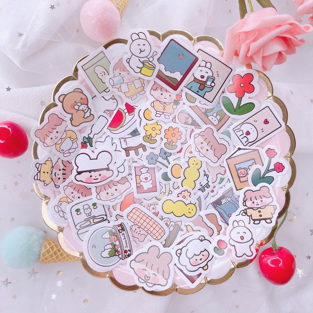 Bộ 100 sticker bé thỏ dán hình siêu siêu dễ thương
