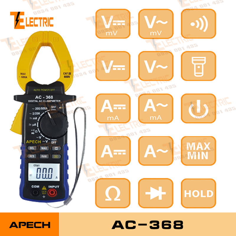 Apech AC-368 Ampe kìm đo điện đo dòng điện AC 600A