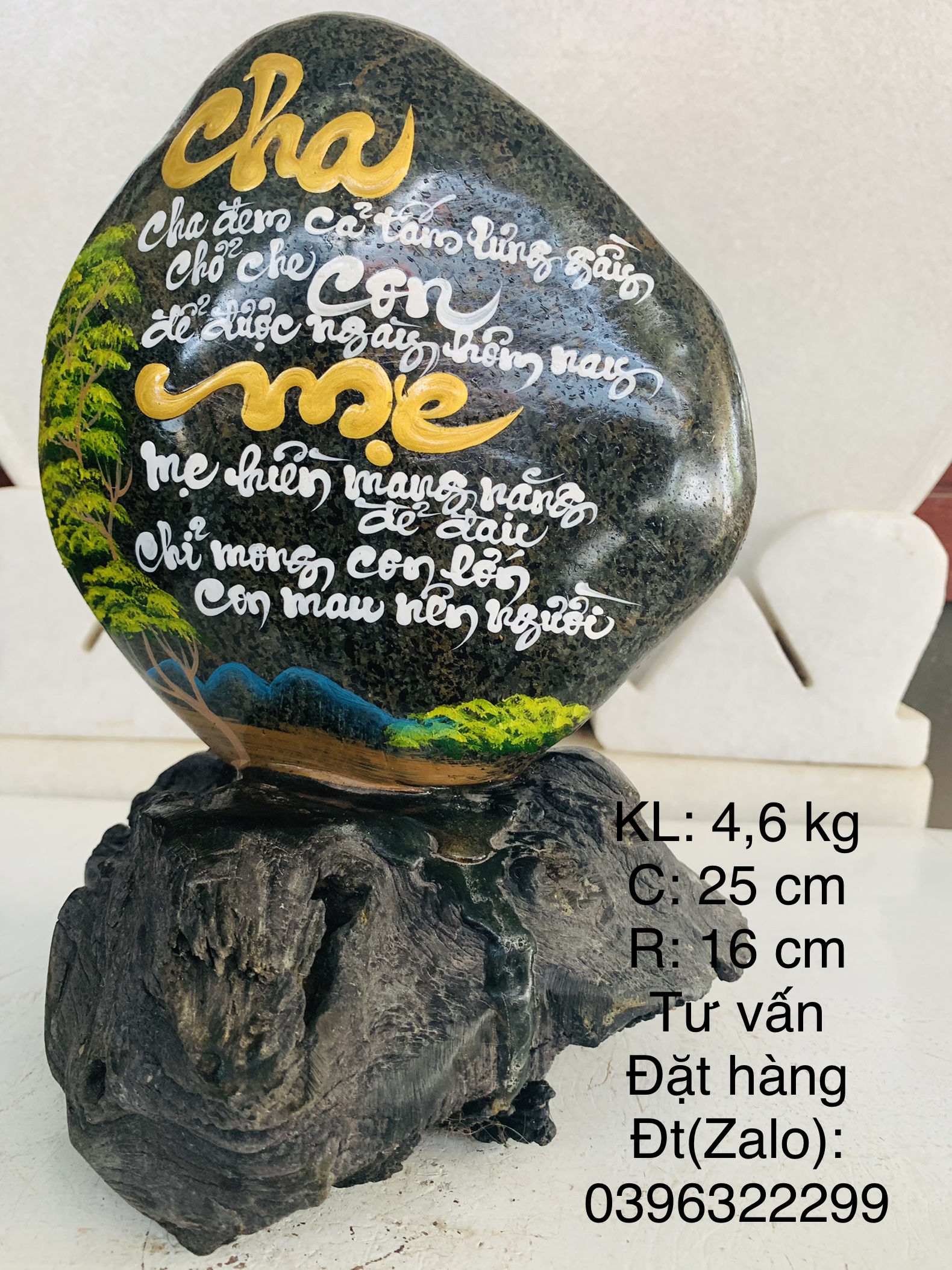 Thư pháp trên đá màu tự nhiên, thơ:, viết chữ theo yêu cầu khách hàng...