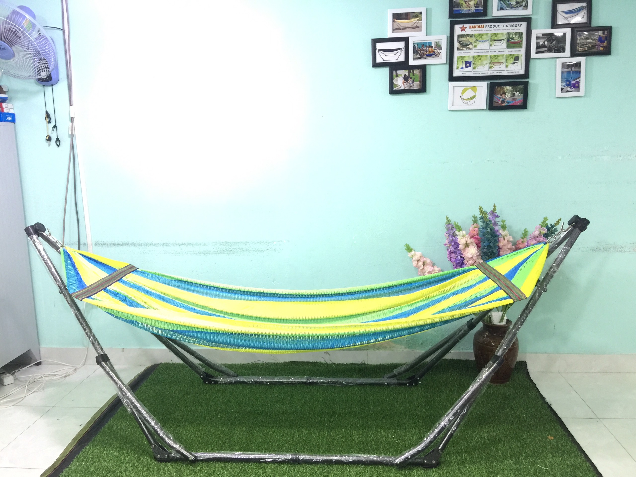 Bộ võng xếp du lịch BAN MAI: khung sơn tĩnh điện VIP và Lưới thép dày 9.3 cán thép 60cm