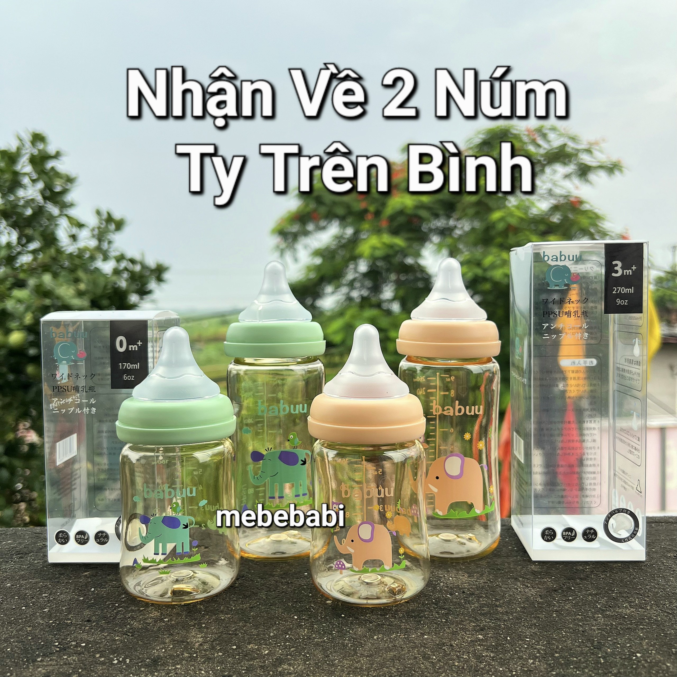 Bình sữa babuu cổ rộng hoạ tiết voi 170ml/270ml