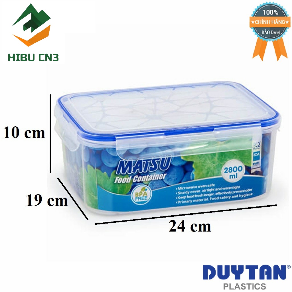 Hộp nhựa chữ nhật đựng thực phẩm Duy Tân Matsu 2800ml No.439