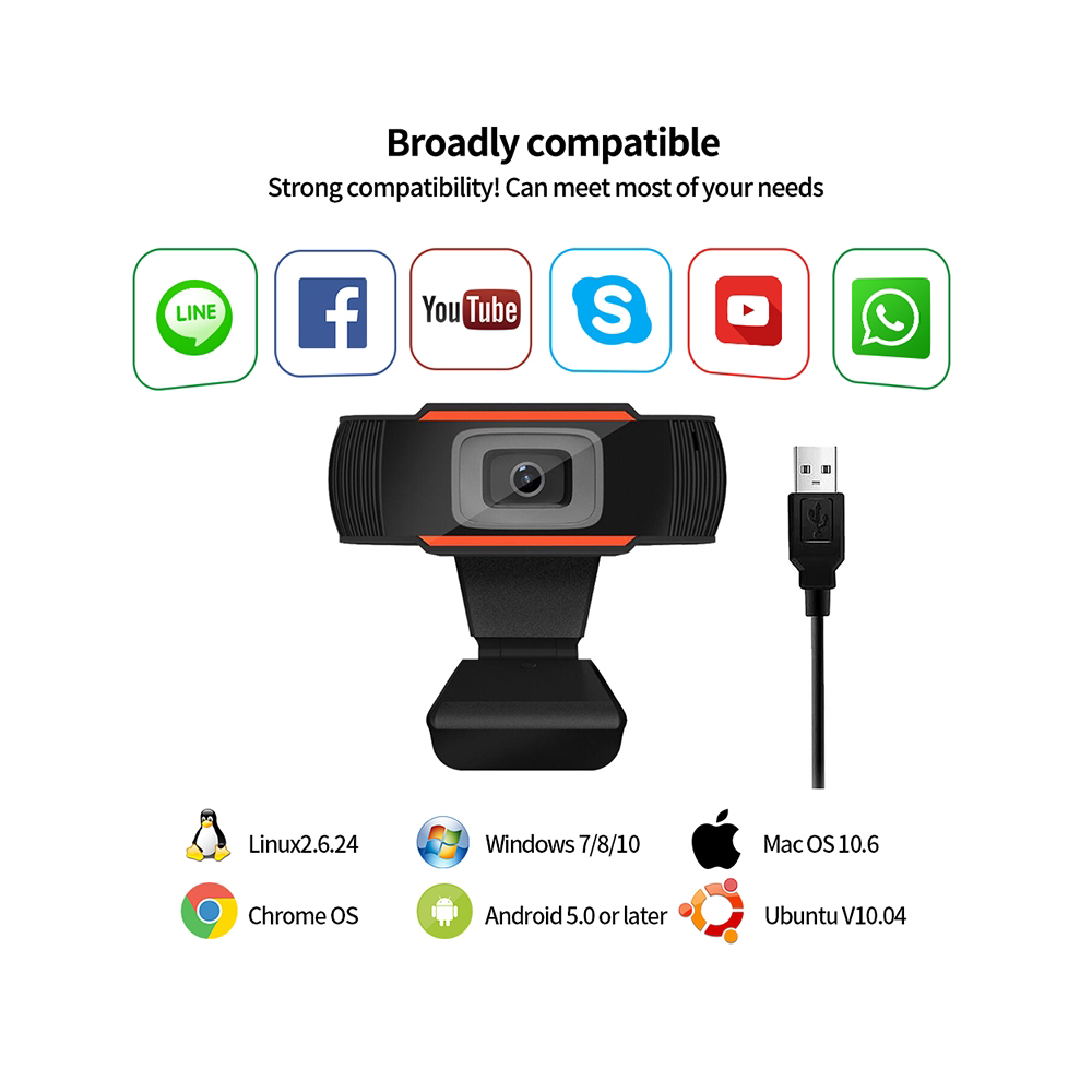 Webcam máy tính có mic Full HD USB giá rẻ cho pc, laptop chuyên dùng để học online, livestream, WC 720P High Solution.