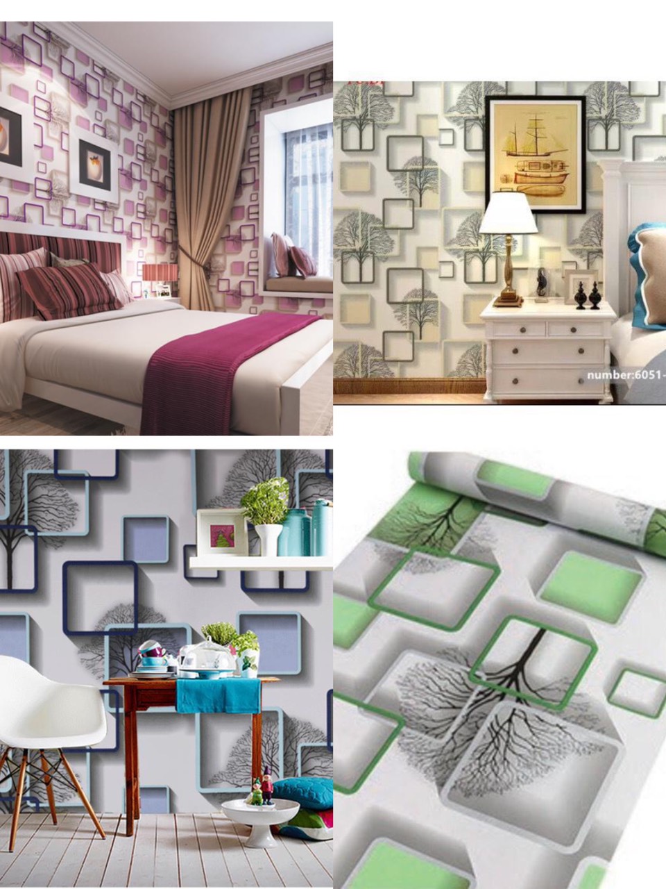  Cuộn 10m decal giấy dán tường ô vuông cây xanh khổ 45cm keo sẵn dán 4.5 mét vuông bền màu không thấm nước LK117 