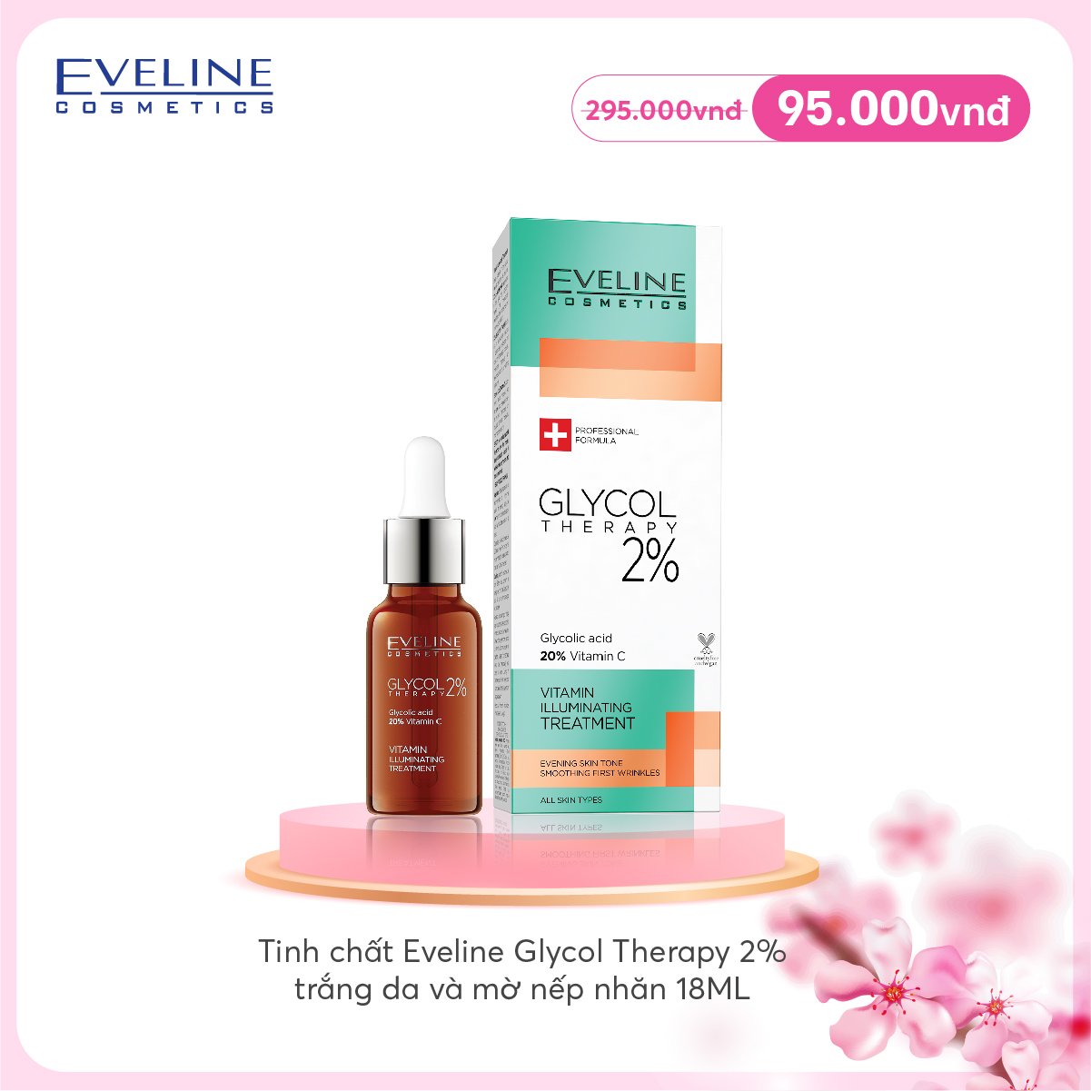 Tinh chất Eveline Glycol Therapy 2% làm sáng da và mờ nếp nhăn 18ML