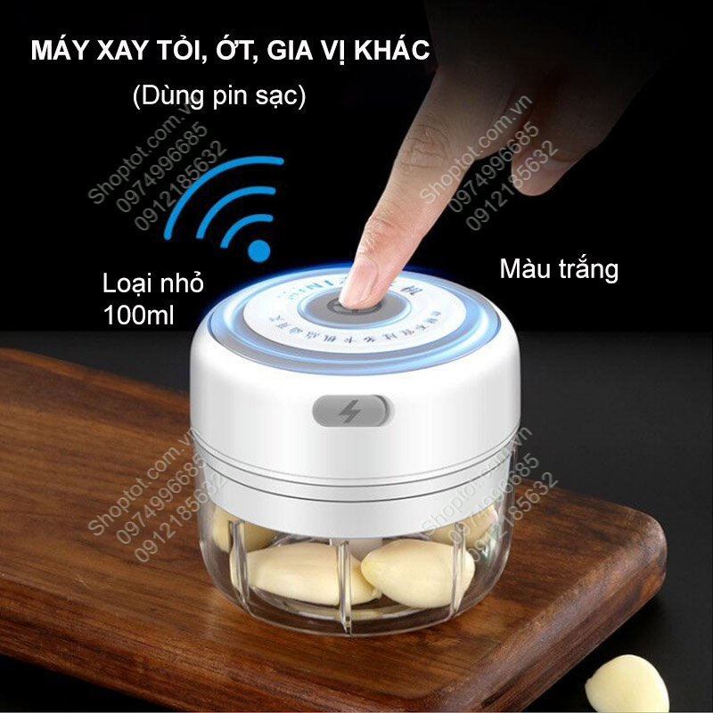 Máy xay tỏi, ớt, thịt, cá hay các đồ ăn dặm cho bé, sử dụng pin sạc gắn bên trong MXM100